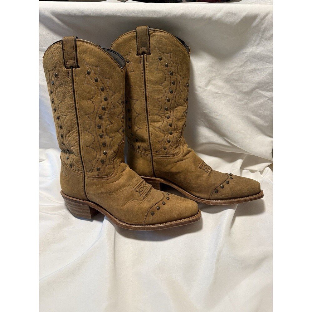 VTG Abilene 9073 USA Made Studded Western Cowboy Boots Tan Leather Women’s 8.5M